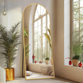 Sweetcrispy 64"x21" Arched Full Length Mirror, Leaning or Standing Full Body Mirror with Aluminum Alloy Thin Frame, Suitable for Bedroom or Cloakroom,Gold