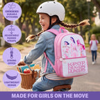 Get Trend Kpop Demon Hunters Backpack For Girls, Officially Licensed 18In Bookbag & Adjustable Padded Straps, Lightweight Travel School Bag, Huntrix Gifts For Girls (Pink/White)