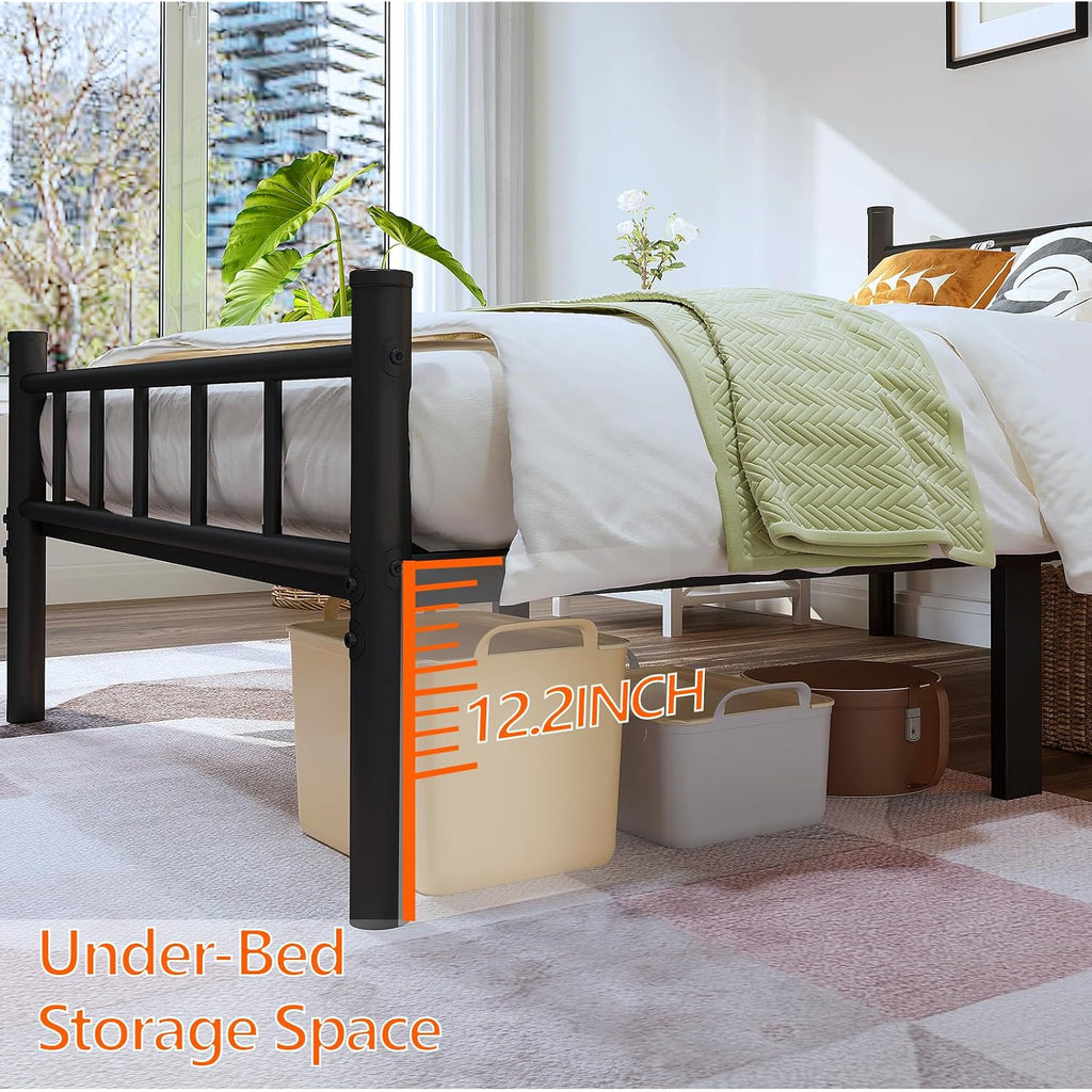 Zizin Twin Size Metal Bed Frame With Headboard & Footboard 14 Inch Metal Platform Mattress Foundation Support With Steel Slat, Under Bed Storage, No Box Spring Needed