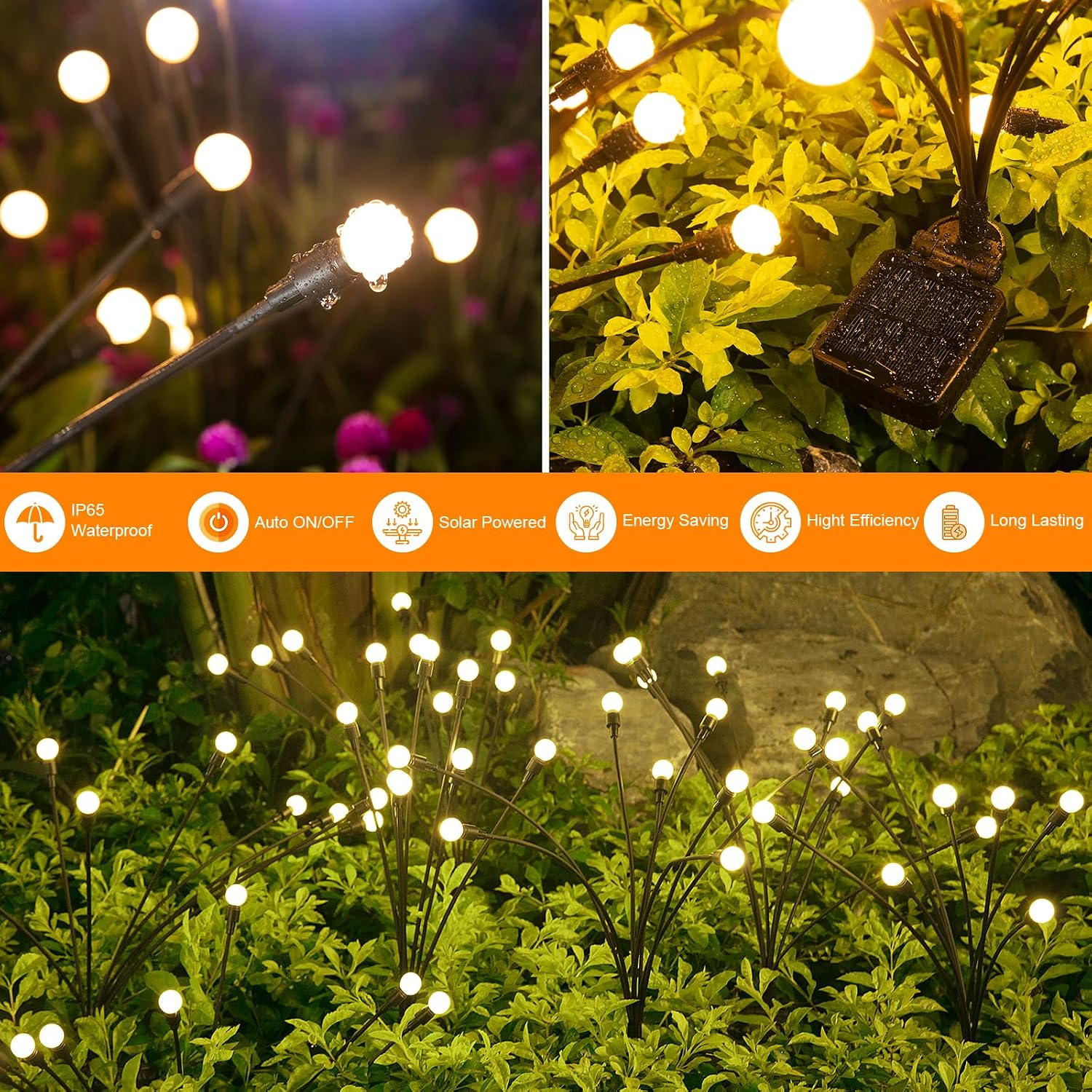 Asmad Solar Lights Outdoor(4 Pack,32 Leds), Solar Garden Lights, Outdoor Decorations, Firefly Light For Patio Decor, Big Bulb, Unique Gifts For Women, Gifts For Grandma