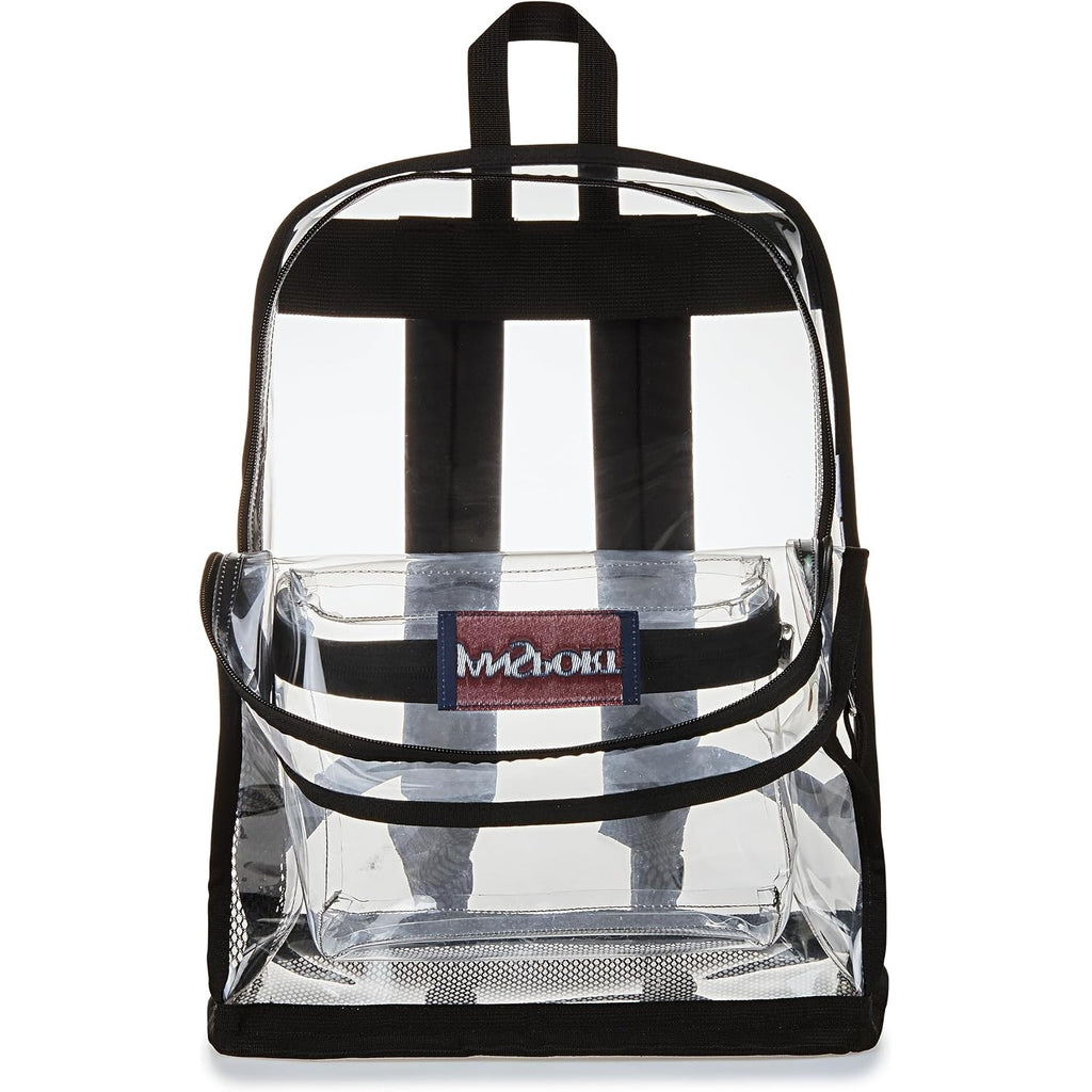 Jansport Clear Pack – 25.5L Transparent Backpack, Large Main Compartment, Side Water Bottle Pocket, Front Zippered Pocket, Mesh Bottom Panel, Clear