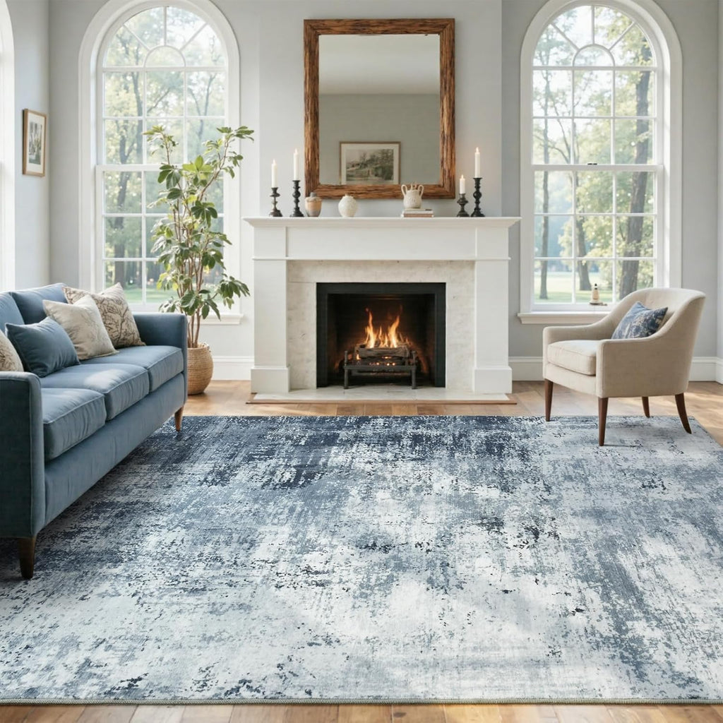 6x9 Ft Large Area Rugs for Living Room, Soft Non-Slip Washable Rugs Modern Abstract Pattern Carpet for Bedroom Indoor Floor Nursery Home Decor (Blue)