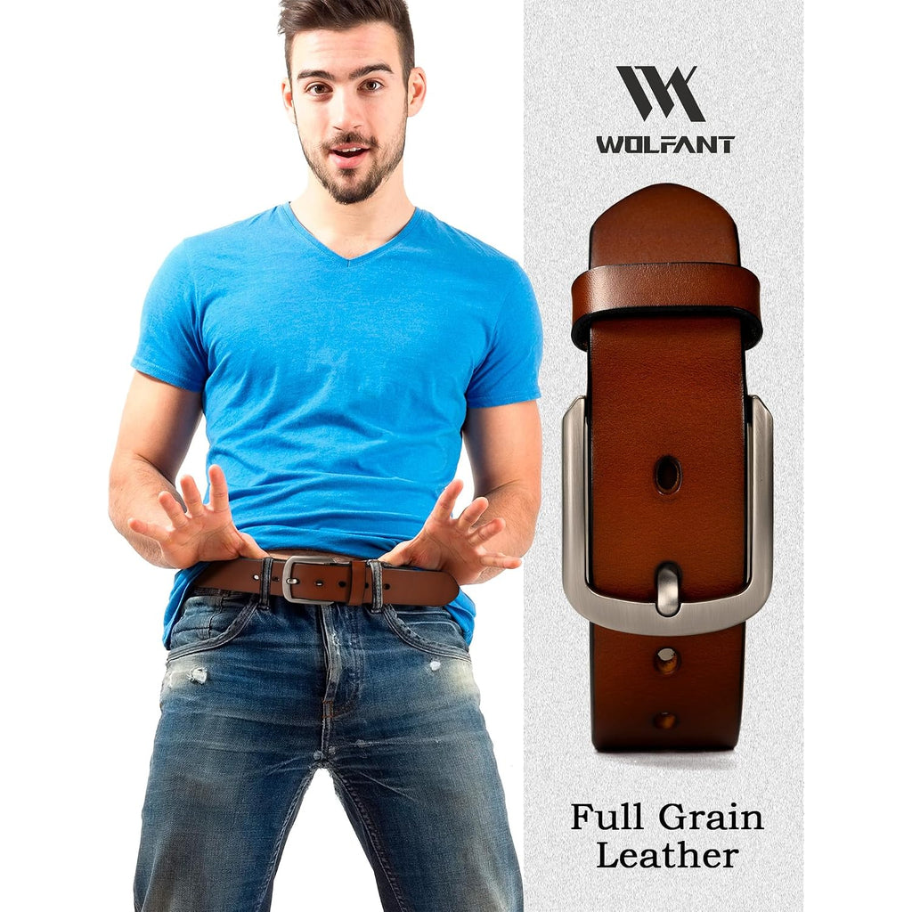 Wolfant 1.5" Top Full Grain Leather Belt For Men In Gift Box,100% Italian Real Solid Leather