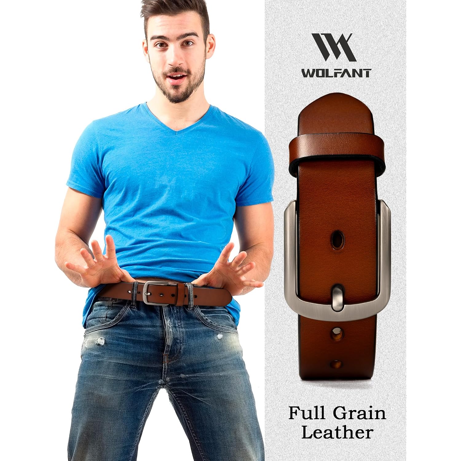 Wolfant 1.5" Top Full Grain Leather Belt For Men In Gift Box,100% Italian Real Solid Leather