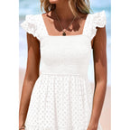 Prettygarden Womens Summer Square Neck Maxi Dresses Cap Sleeve Eyelet Smocked Tiered A Line Flowy Long Dress With Pockets