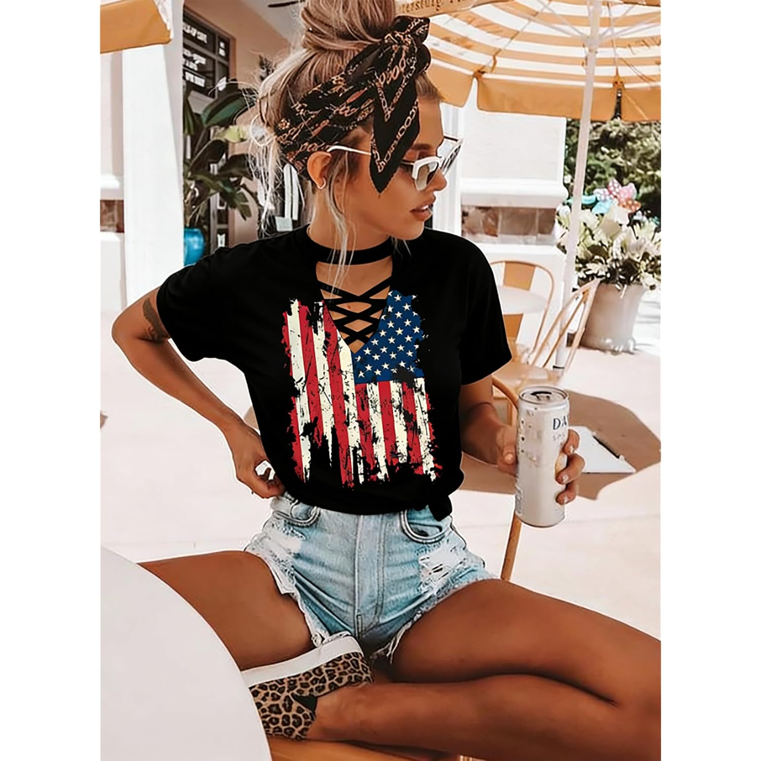 Retro Western Cowboy Shirt for Women's V-Neck Graphic Shirt Country Concert T-Shirt Summer Short-Sleeved Tees Tops Black4