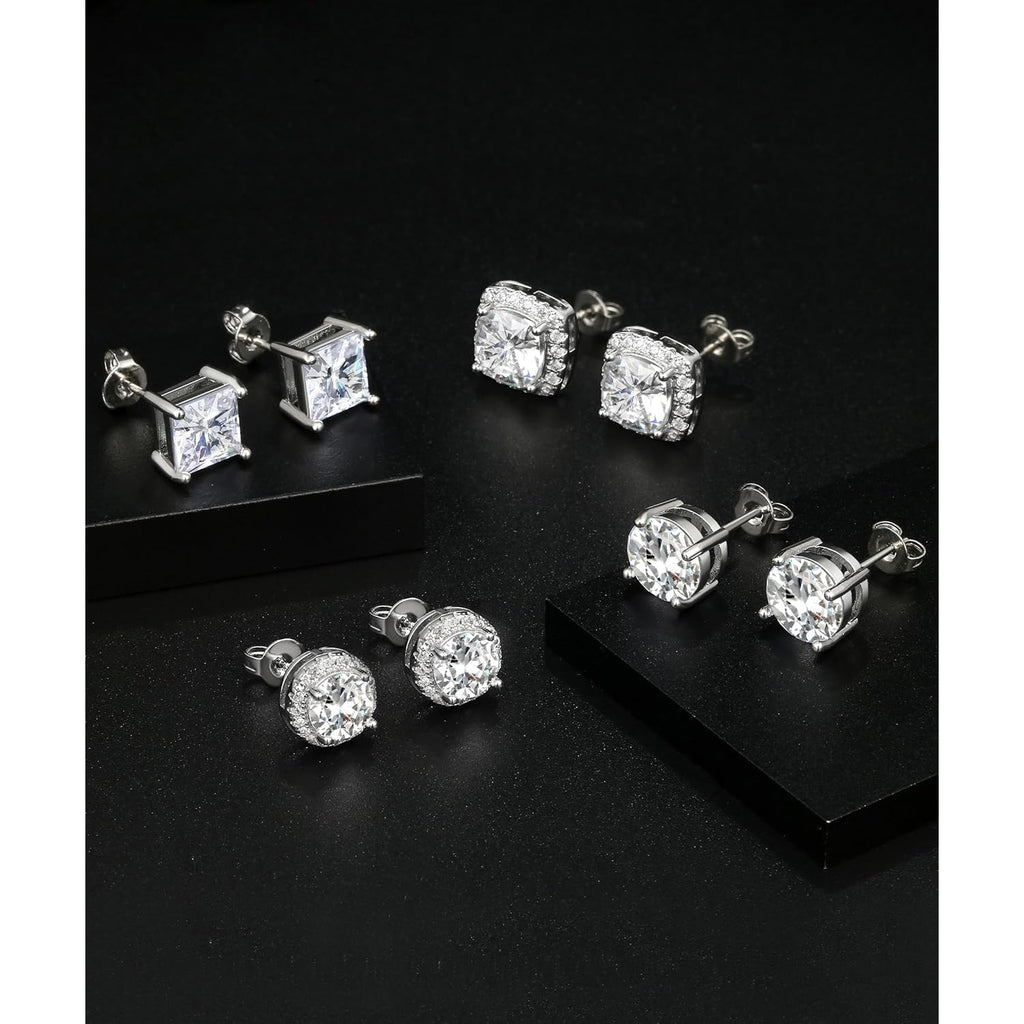 Zankulas Cubic Zirconia Stud Earrings for Women Mens Earrings Hypoallergenic Square CZ Studs Set
