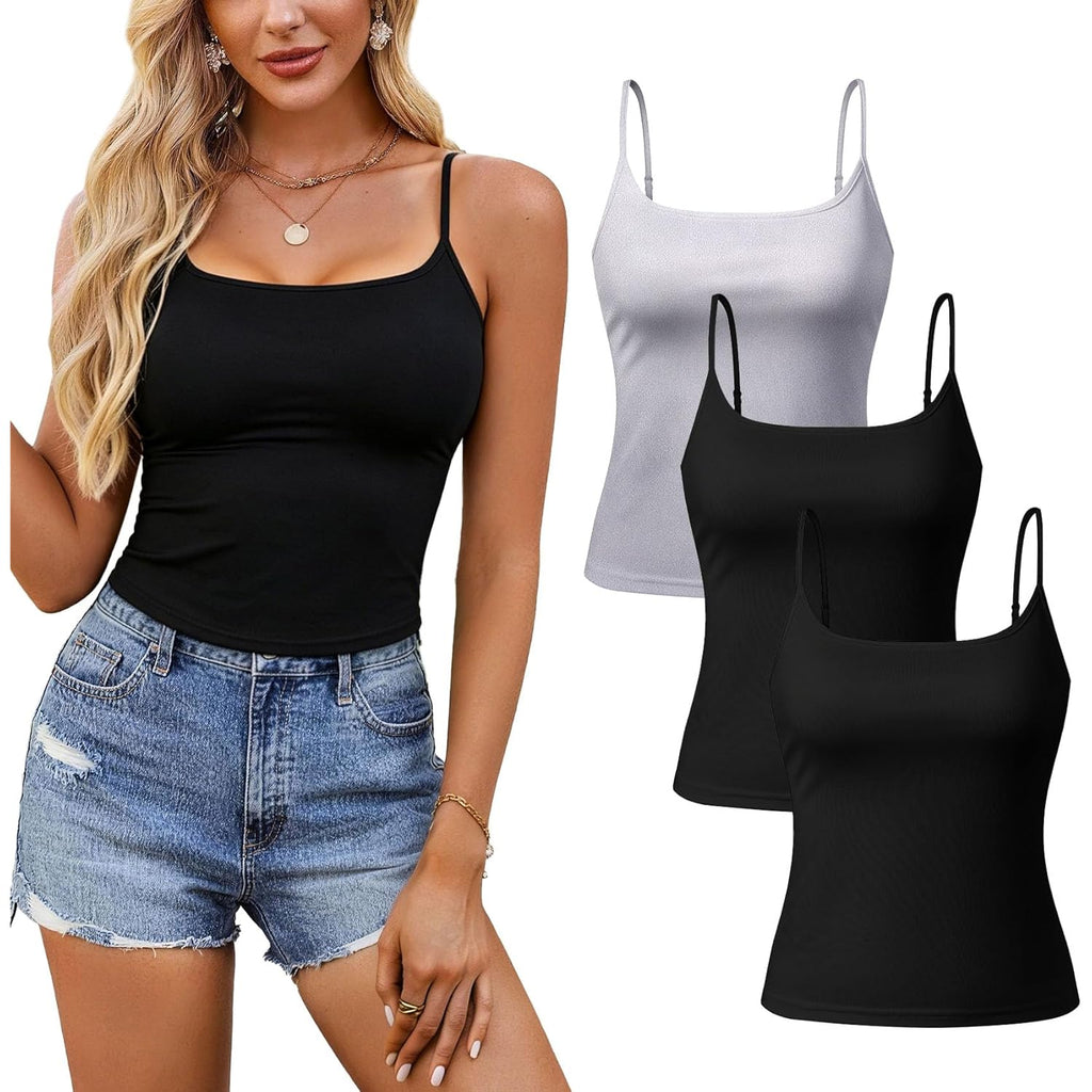 Multi-Pack Women's Knit Cami, Adjustable Spaghetti Straps Slim Fit Basic Tank Tops