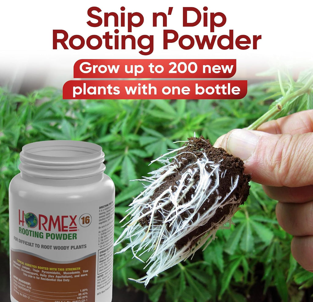 Hormex Rooting Powder #16 (1.60% Iba) For Difficult Hardwood Plants & Trees - Maximum Strength Root Powder, Root Stimulator For Plants, Rooting Hormone For Cuttings, Cloning, & Propagation