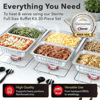 Sterno Disposable Chafing Dish Buffet Set, 6-Hour Food Warmers For Parties, Catering Supplies, Complete Buffet Set, Warming Trays (30Pcs)