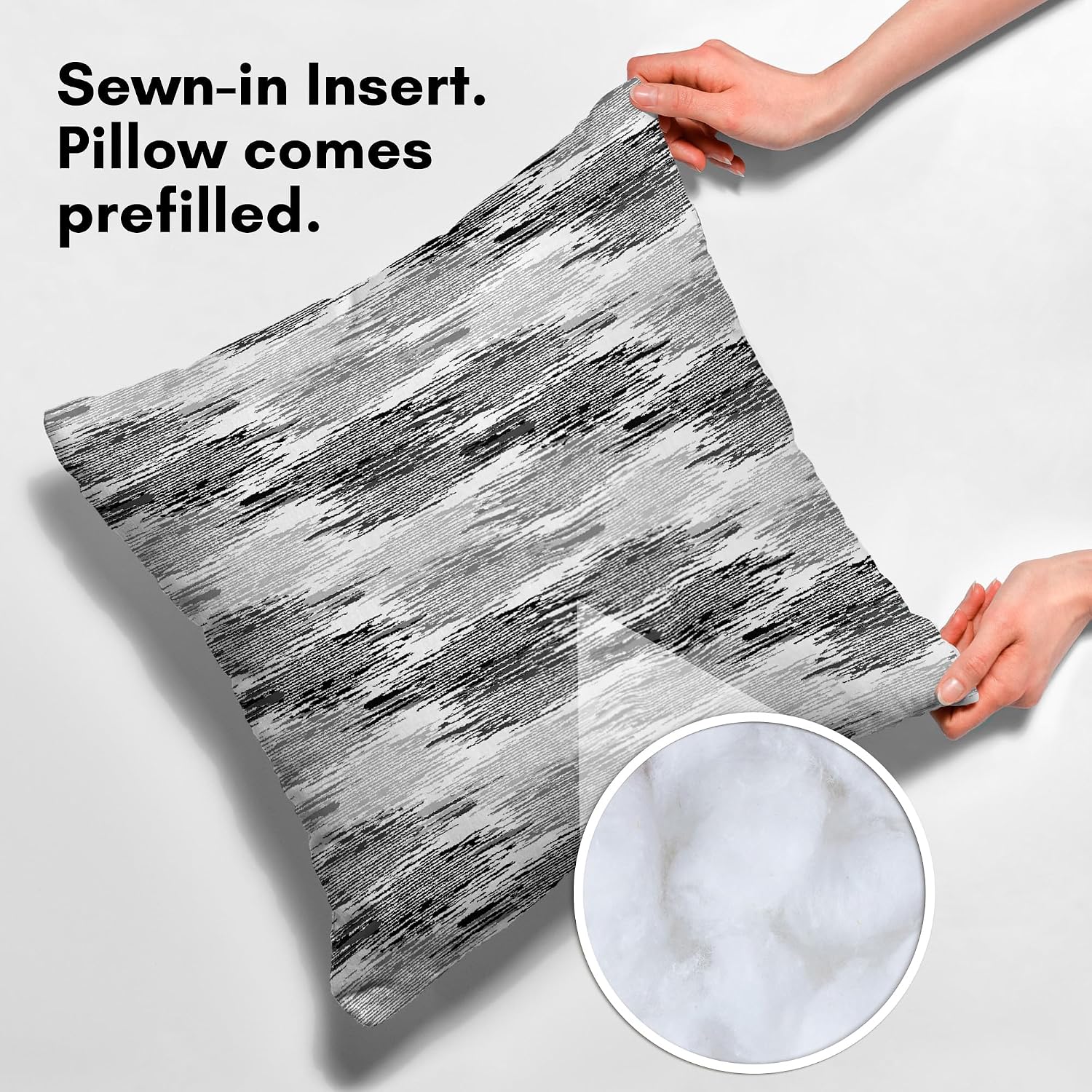Americanflat 18X18 Throw Pillow With Sewn-In Insert - All-In-One Decorative Pillows - No Cover Needed - Soft And Durable Cushion For Bed Or Sofa - Polyester - Black, Grey And White