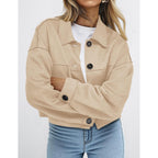 Prettygarden Women'S Faux Suede Lightweight Cropped Jacket | Button Down Collared Shacket, Oversized Casual Outerwear, Patch Pocket, Transitional Layering Piece For Spring, Fall & Winter