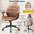 Leather Office Chair With Removable Armrests, Mid Back Ergonomic Desk Chair With Lumbar Support, Adjustable Height Rocking Swivel Executive Chair For Home Office, Brown