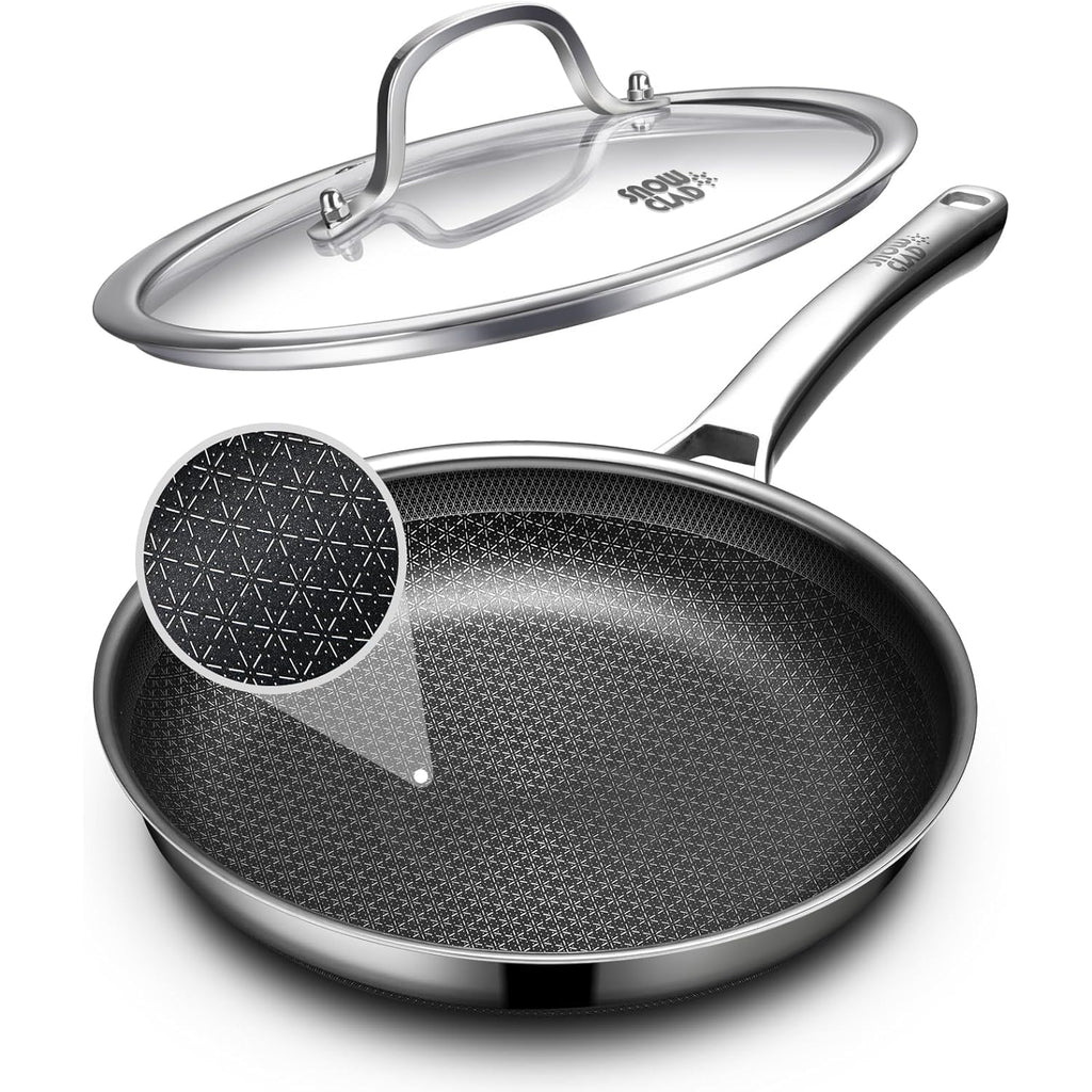 OATOFP Non Stick Frying Pans 12 inch, Hybrid Improved Version Frying Pans Nonstick with Lid,non stick Stainless Steel Skillets, Dishwasher and Oven-Safe Chef Pan, PFOA Free Cookware upgraded design