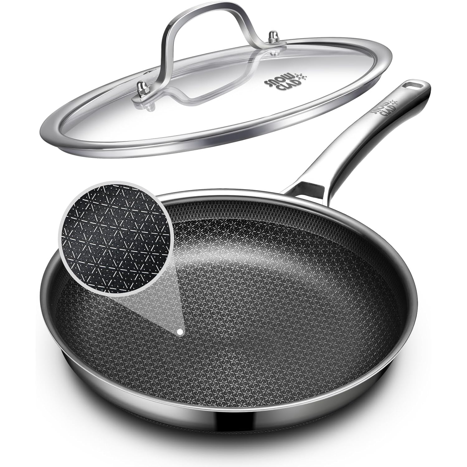 OATOFP Non Stick Frying Pans 12 inch, Hybrid Improved Version Frying Pans Nonstick with Lid,non stick Stainless Steel Skillets, Dishwasher and Oven-Safe Chef Pan, PFOA Free Cookware upgraded design
