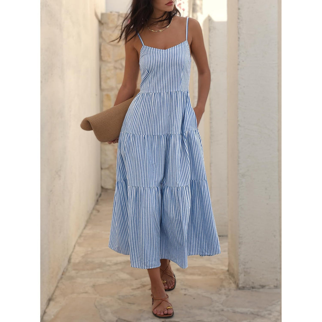 Anrabess Womens Summer Midi Dresses Casual Striped Plaid Sleeveless Flowy Maxi Dress 2026 Beach Vacation Sundress