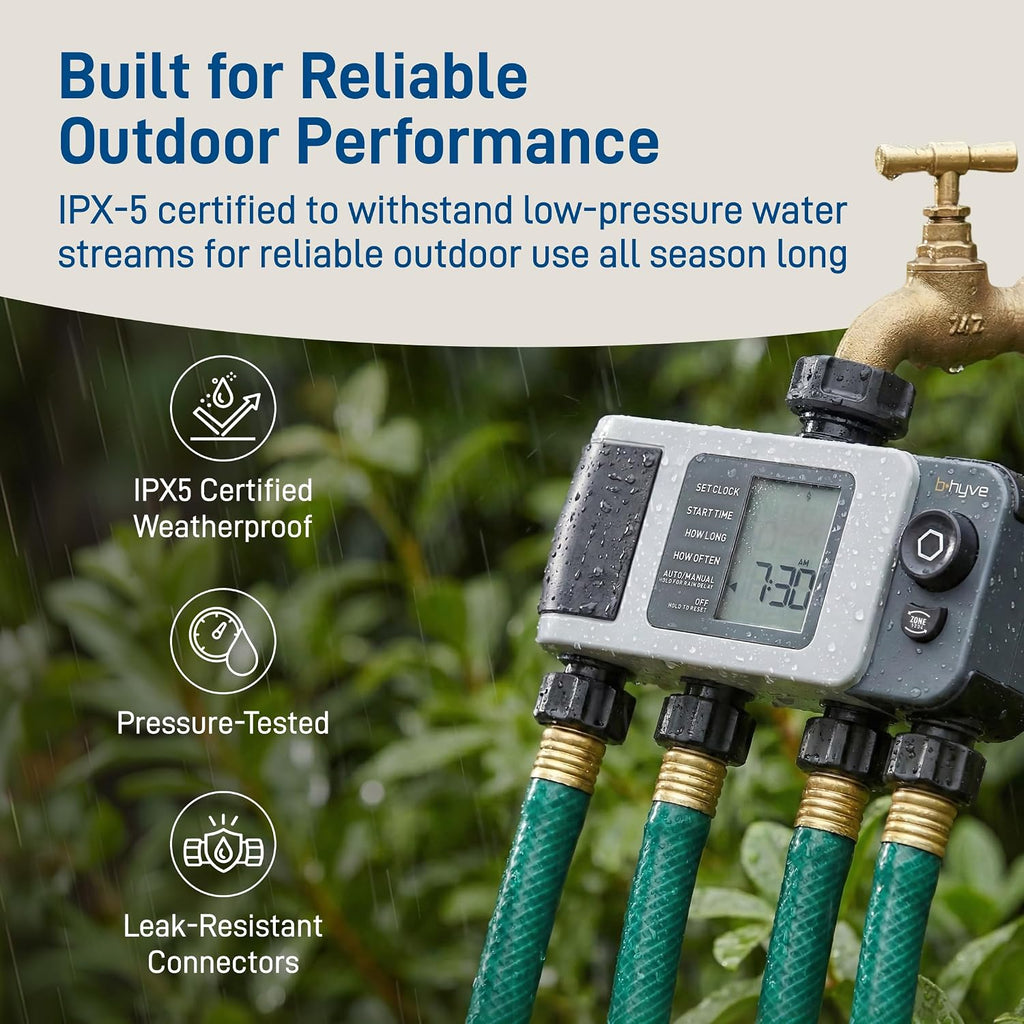 Orbit B-Hyve Xd 4-Port Smart Hose Watering Timer - App Controlled - Smart Weathersense - Bluetooth Sprinkler Timer With Remote Control - Multi Outlet Yard Irrigation System - 24634