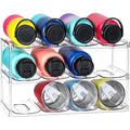 Larger Compartment - 3 Tier Stackable Water Bottle Organizer Holder - For Stanley 40Oz & Others' Large Tumbler - Clear Wine Rack, 12 Cup Bottle Holder For Cabinet Home Countertop Fridge Pantry Shelf