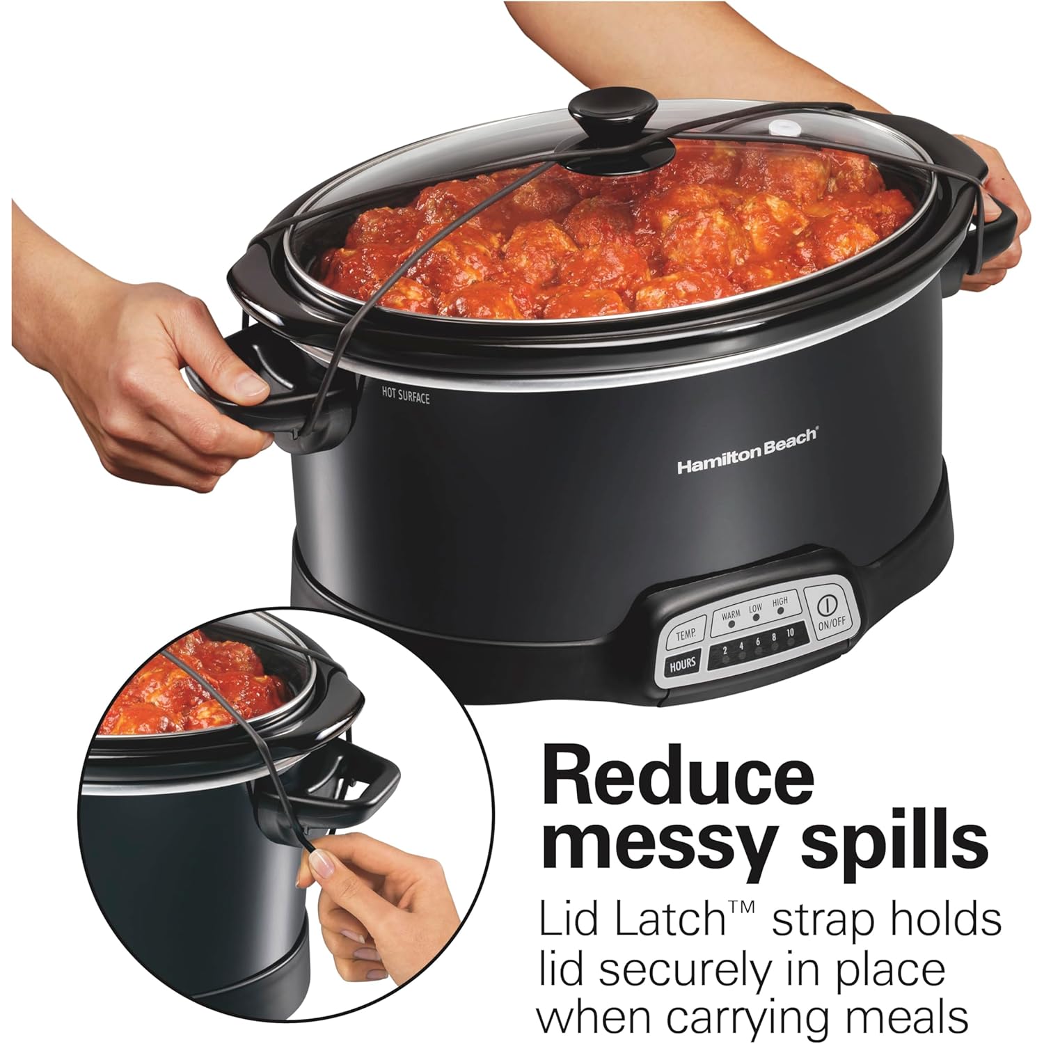 Hamilton Beach Portable 7 Quart Programmable Slow Cooker with Three Temperature Settings, Lid Latch Strap for Easy Travel, Dishwasher Safe Crock, Black (33474G)