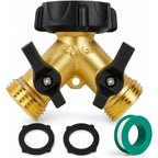 Hourleey Brass Garden Hose Splitter 2 Way, 3/4 Inch Hose Connector Tap Splitter, Hose Y Splitter, Hose Spigot Adapter 2 Valves With Extra Rubber Washers