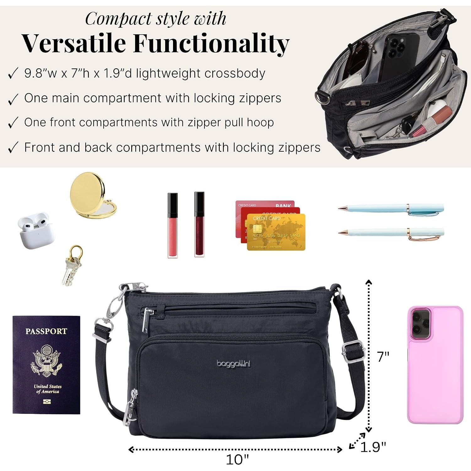 Baggallini Securtex Anti-Theft Keepsake Crossbody