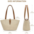 Straw Tote Bag For Women, Woven Raffia Straw Purse, Boho Beach Bag With Pu Handle, Summer Vacation Resort Shoulder Bag