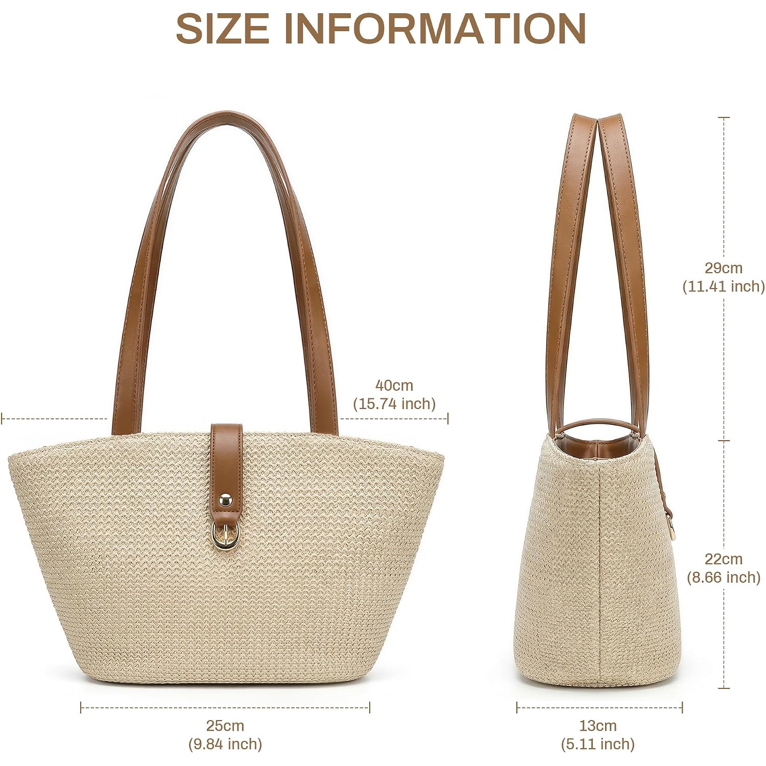 Straw Tote Bag For Women, Woven Raffia Straw Purse, Boho Beach Bag With Pu Handle, Summer Vacation Resort Shoulder Bag