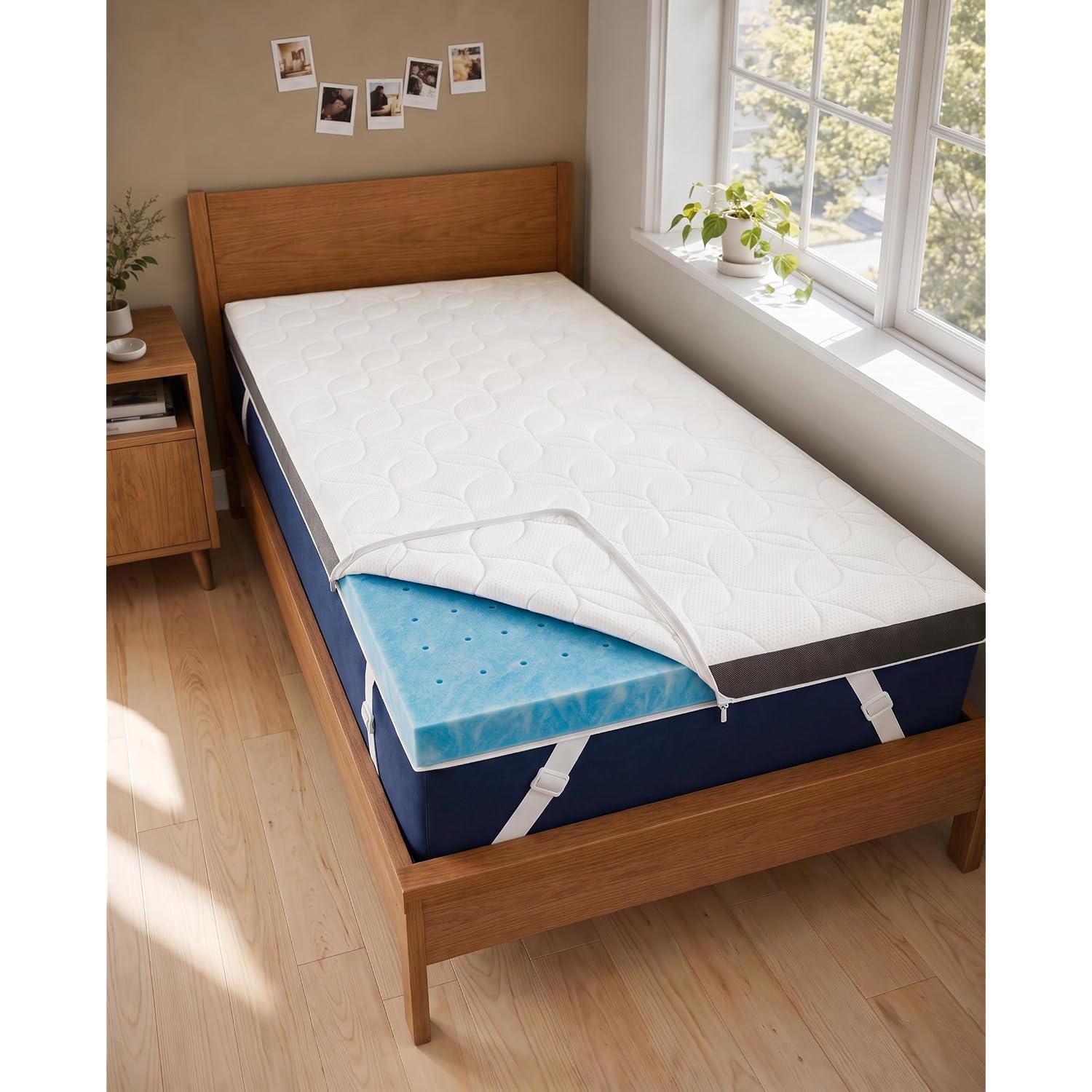 Memory Foam Mattress Topper & Cooling Cover - Dorm Room Essentials - 3 Inch