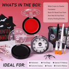 Goth White Foundation + Black Red Face Body Paint For Halloween Makeup, Face Painting Kit With Brushes Facepaint Set For Adults Clown Vampire Skull Sfx Make Up Costume Cosplay Party Theater Stage