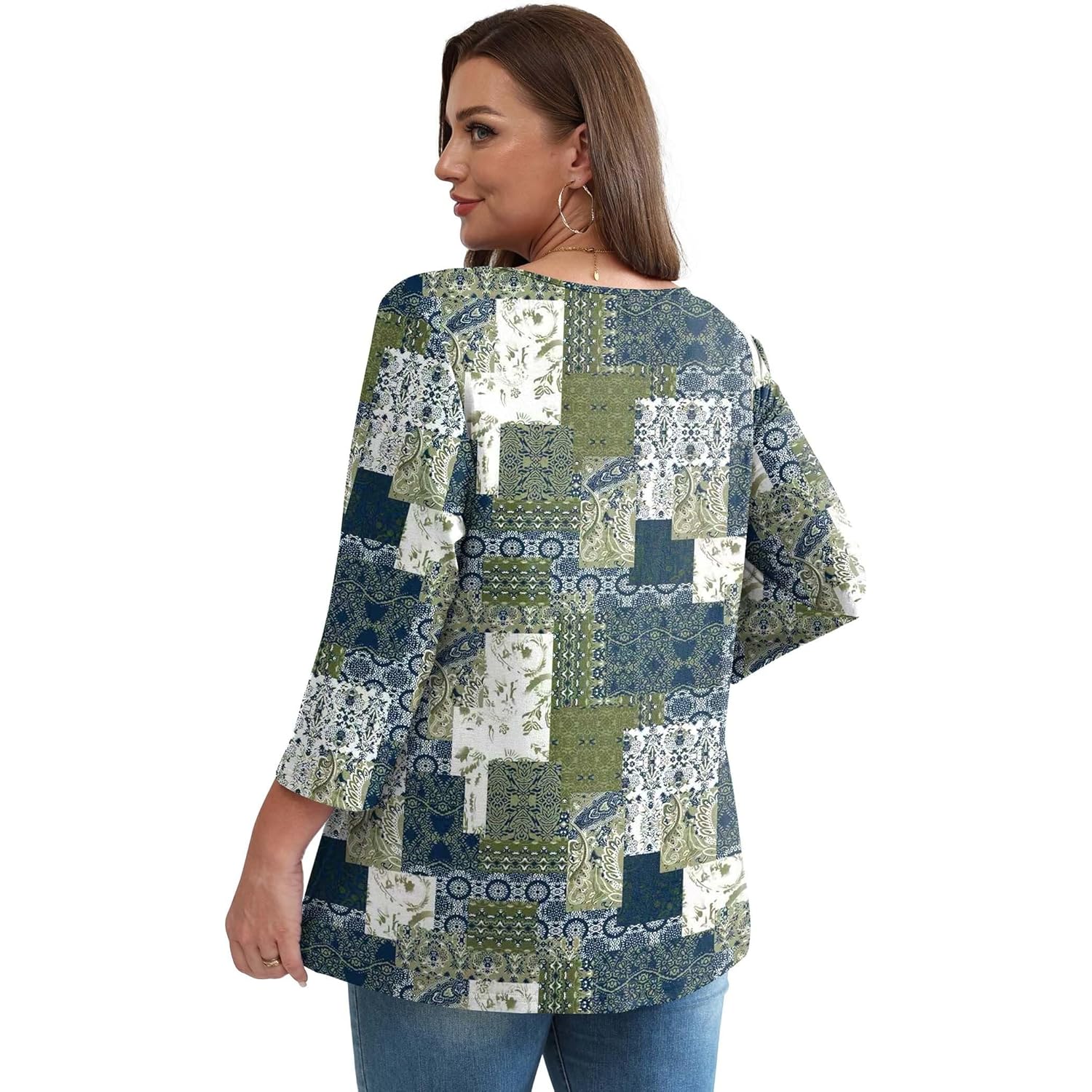 3/4 Length Sleeve Womens Tops Blouses for Women Dressy Casual Spring Fashion Clothing Crew Neck Babydoll Tops