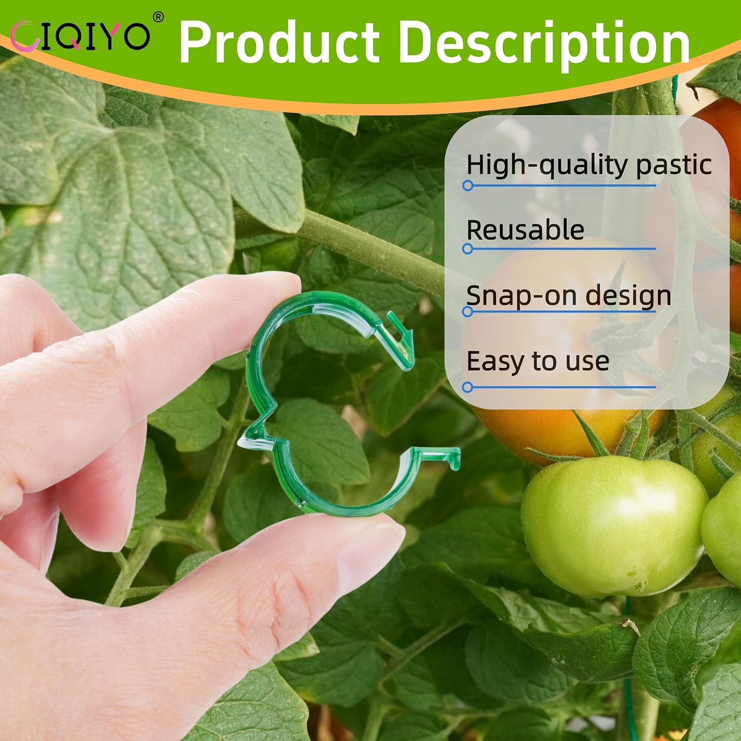 Ciqiyo® 100 Pcs Plant Support Clips,Plastic Clips For Securing Plants | Tomato Vine Clips,Garden Clips For Climbing Plants,Grape And Vine Vegetables,Reusable,Vacuum Packaging (100, Green)