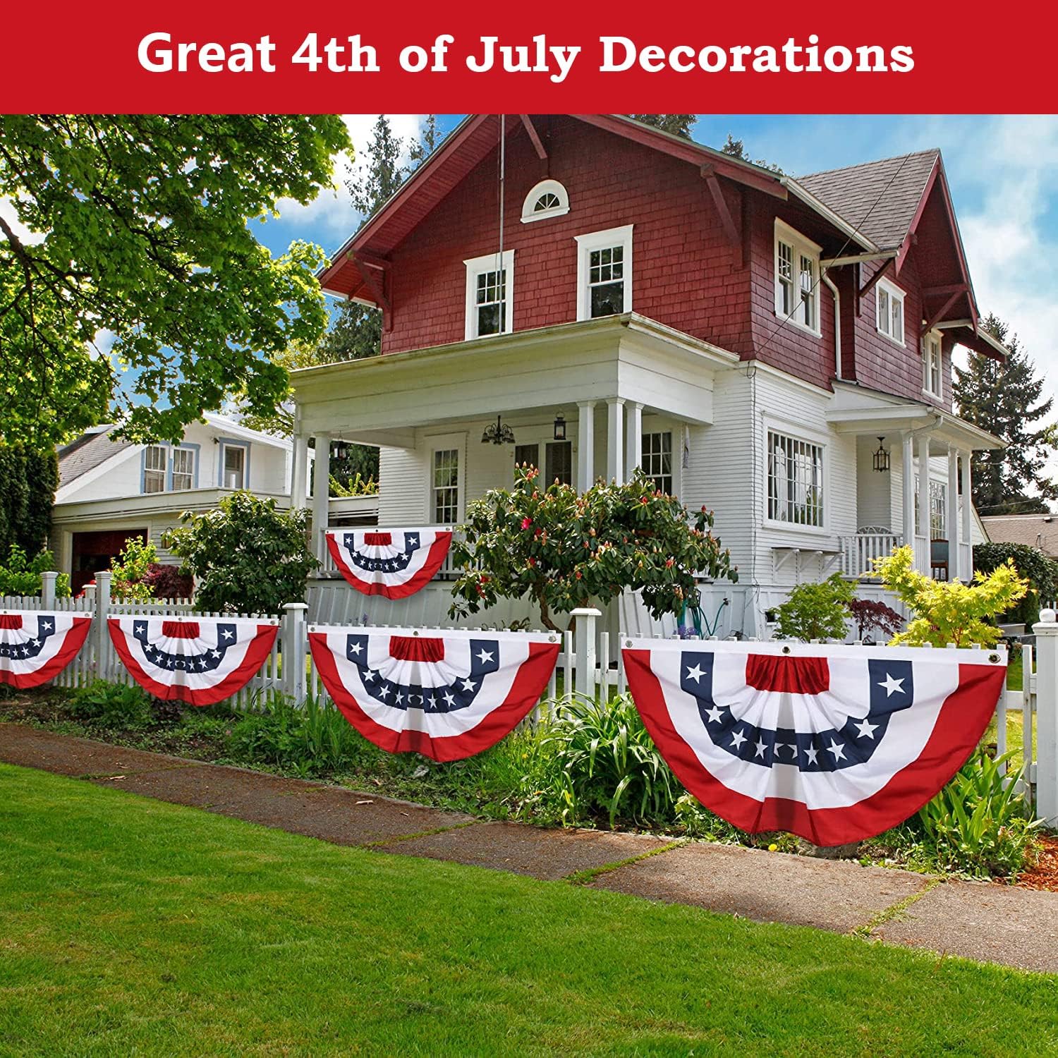 2X4 Ft American Pleated Fan Flag, Patriotic Half Fan Bunting Flag, Indoor Outdoor For Red White Blue Usa 250Th Anniversary 4Th Of July Decoration Patriotic Decor Memorial Day (Set Of 5)