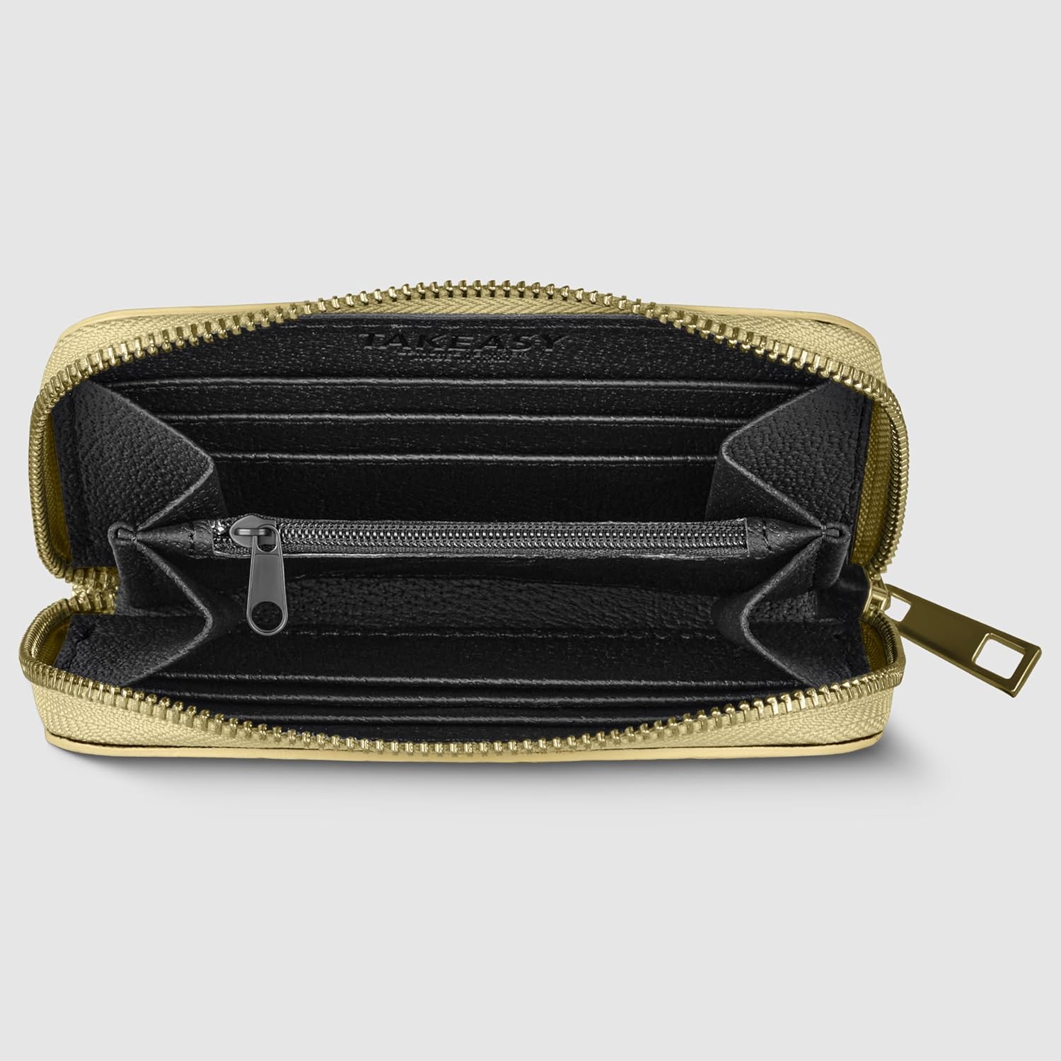 Italian Genuine Suede Wallet for Women with Metallic Weave & Full Zip Closure | Small Rectangular Card Holder Purse (Gold)