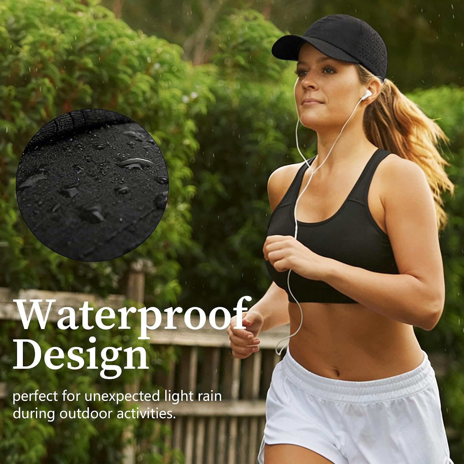 Womens UPF 50+ Baseball Cap Waterproof Quick Dry Adjustable Ponytail Hat for Running Hiking Golf Black