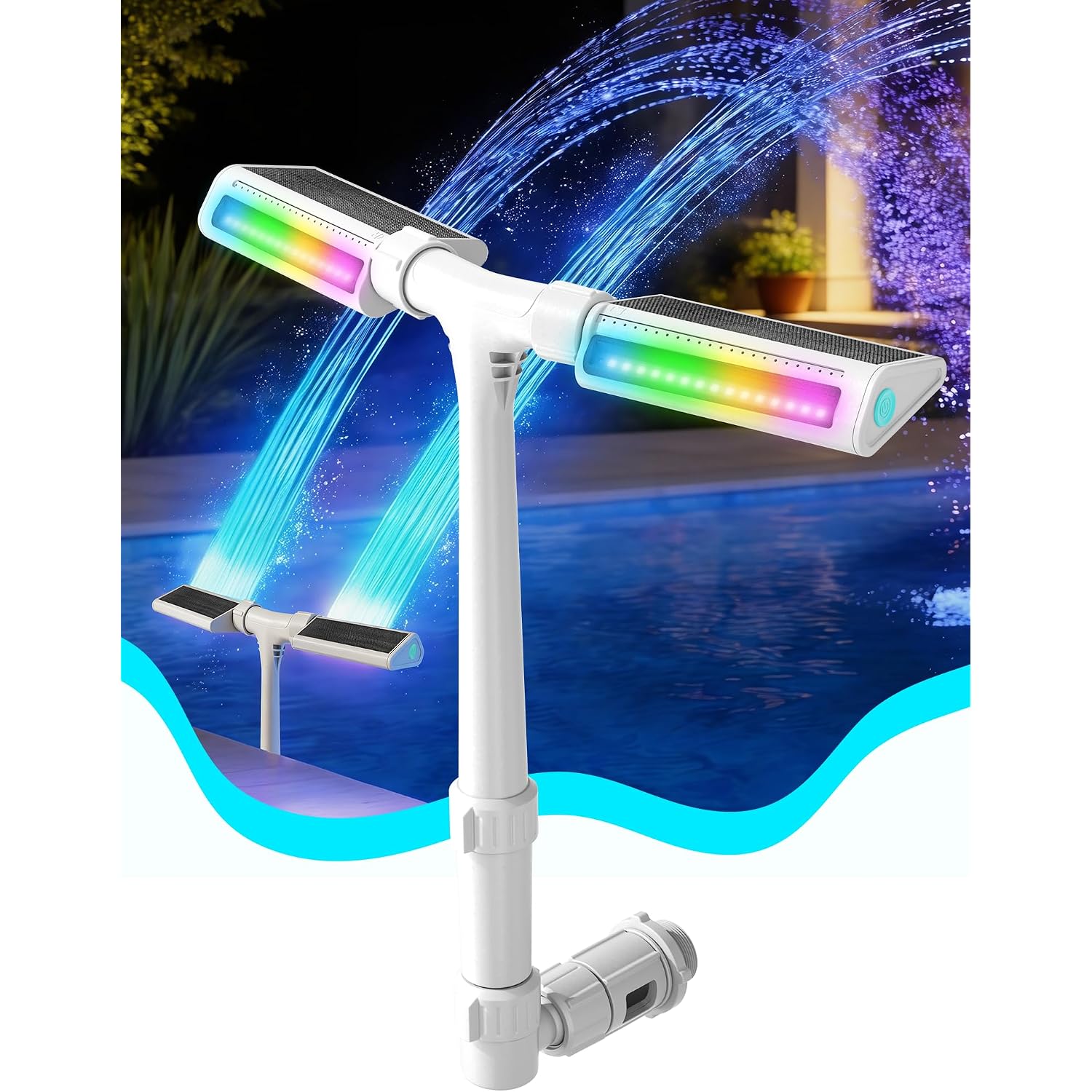 2026 Upgrade Height Solar Pool Fountain With 10-Color 4-Modes Led Lights, Auto Light-Sensing Sprinkler Waterfall For Above & Inground Pools With Remote, 360° Adjustable Dual Spray For Cooling (White)