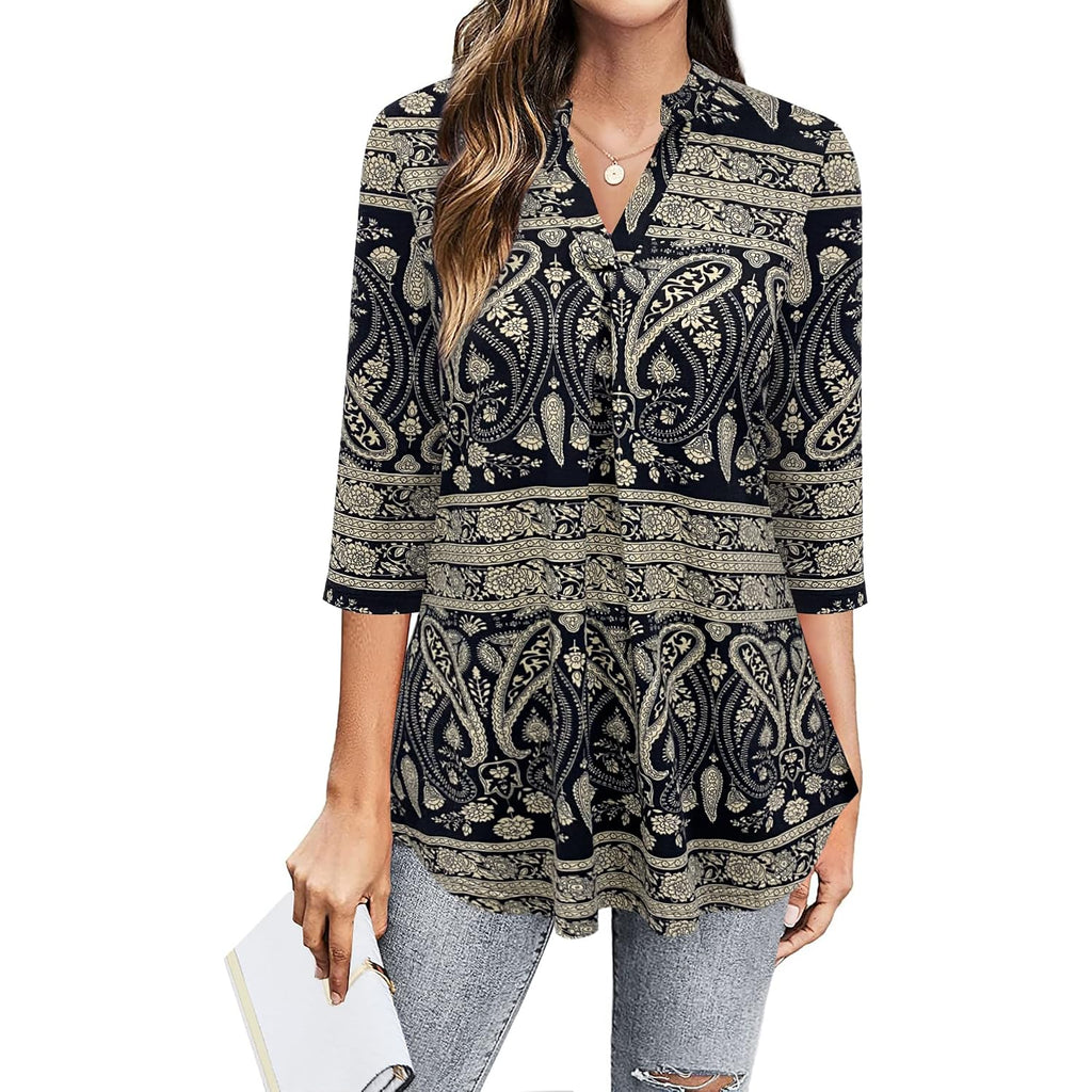 Bepei Womens Tops Dressy Casual 3/4 Sleeve Blouses V Neck Business Work Shirts