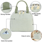 Bluboon Lunch Box For Women Cute Lunch Bag Reusable Insulated Lunch Bags Large Capacity Lunchbox Cooler For Work Picnic Or Travel Gifts (A Sage Green White Stripes, 10 X 7.5 X 8 Inches)