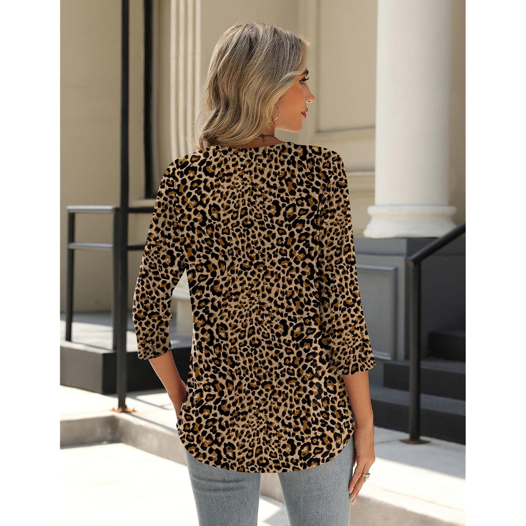 Zeagoo 3/4 Length Sleeve Womens Tops Crew Neck Loose Fit Shirts Pleated Cute Clothes Dressy Casual 2026 Summer Tunics