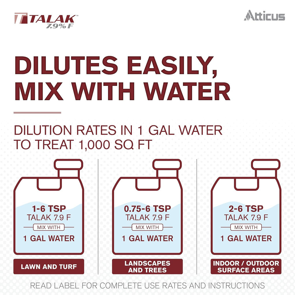 Atticus Talak 7.9 F Bifenthrin Insecticide Concentrate (96Oz) | Control Ants, Mosquitoes, Cockroaches, Spiders, Armyworms, And 70+ More Pests, Measuring Made Easy With Tip 'N Measure Bottle