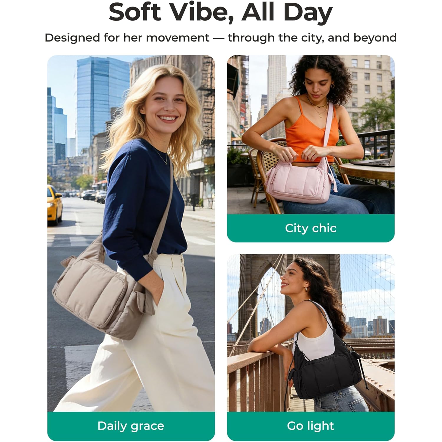 BAGSMART Crossbody Bags for Women, Puffer Purses for Women Daily/Travel, 6L Cute Fluffy Hobo Bag