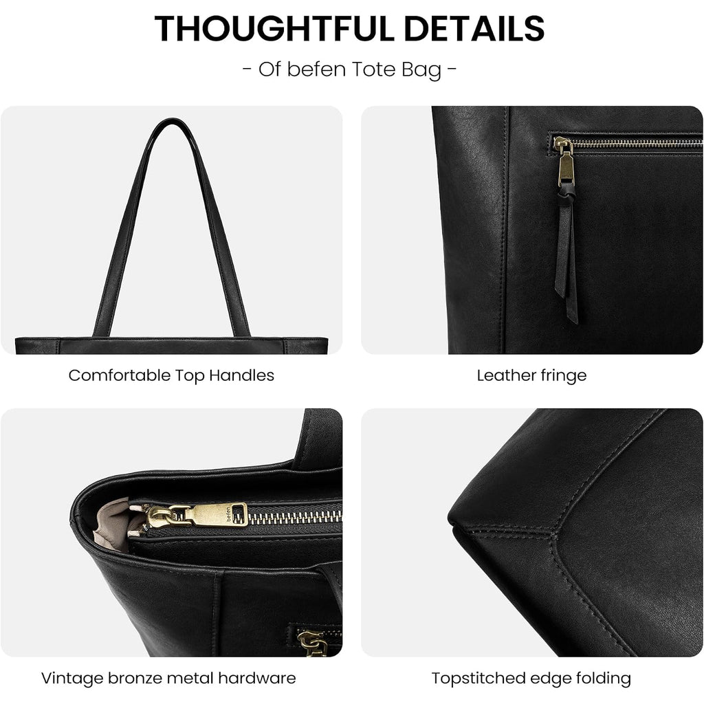 Befen Genuine Leather Tote Bag For Women, Large Work Tote Bag With Zipper Leather Purse And Handbags With 15.6" Compartment