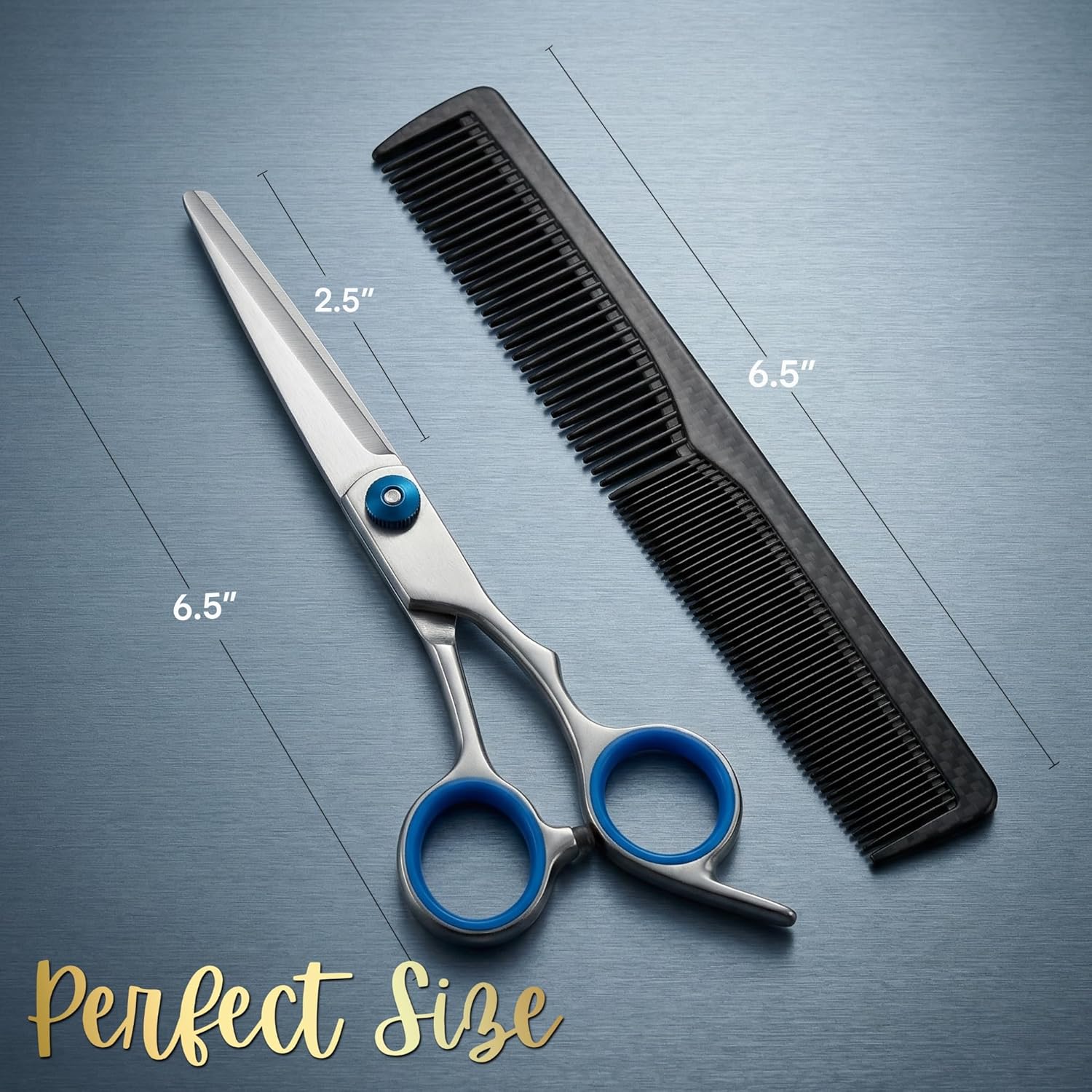 6.5” Stainless Steel Hair Cutting Scissors with Adjustable Tension Screw & Finger Rings, Professional Barber Shears for Men Women, Sharp Haircut Scissors Kit with Comb for Salon Home Use
