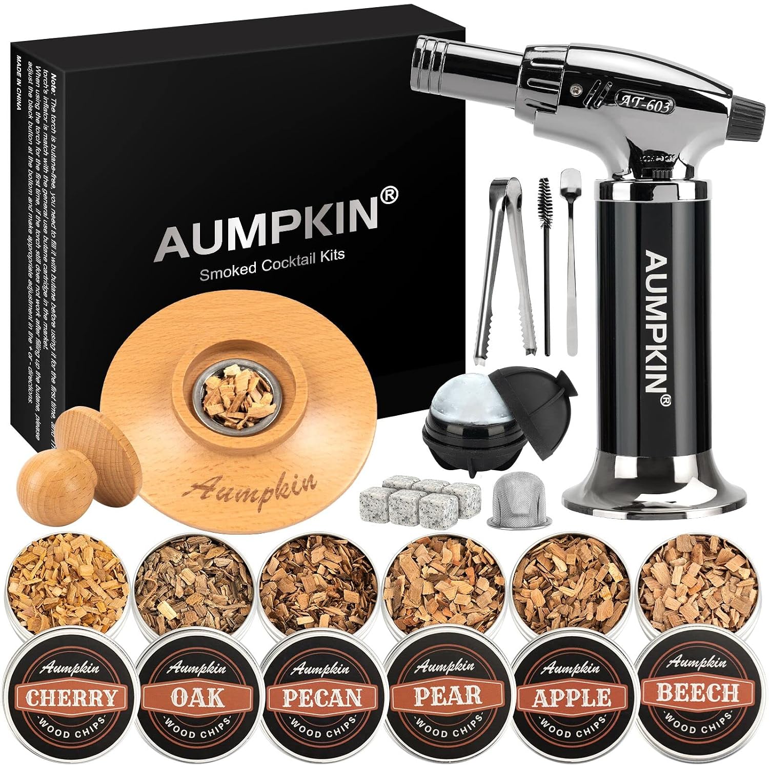 Cocktail Smoker Kit With Torch – 6 Flavors Wood Chips – Bourbon, Whiskey Smoker Infuser Kit, Old Fashioned Drink Smoker Kit, Birthday Bourbon Whiskey Gifts For Men, Dad, Husband (Without Butane)