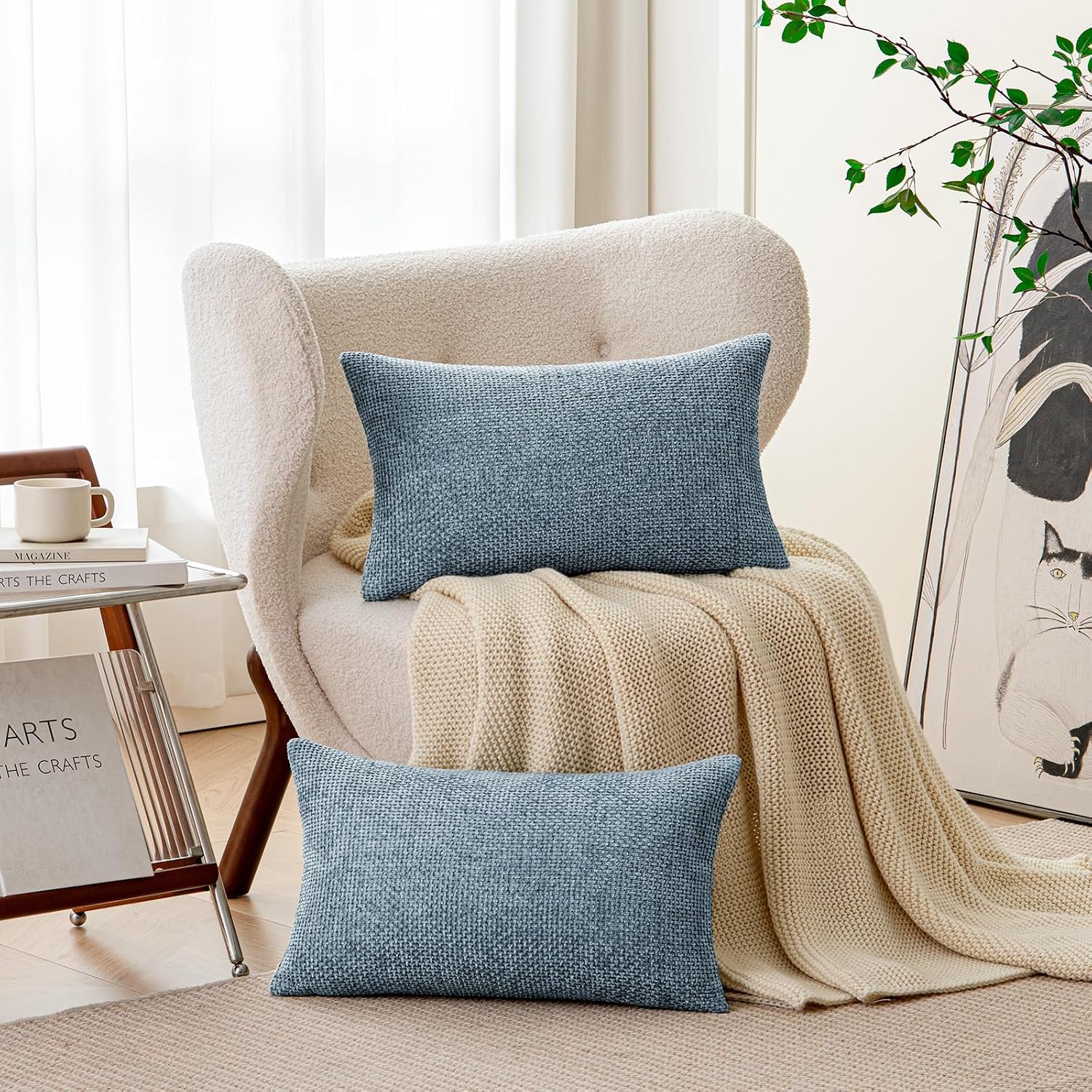 Blue Chenille Throw Pillow Covers 12X20 Inch Pack Of 2 Modern Decorative Throw Pillow Covers Farmhouse Cross Covers Modern Home Decor For Sofa Bedroom Living Room