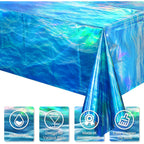3 Pcs Iridescent Waves Tablecloths - Disposable Plastic Ocean Blue Table Cloth Rectangle Table Covers for Under the Sea Beach Surf Pool Party Birthday Party Decorations, 54 x 108 Inch