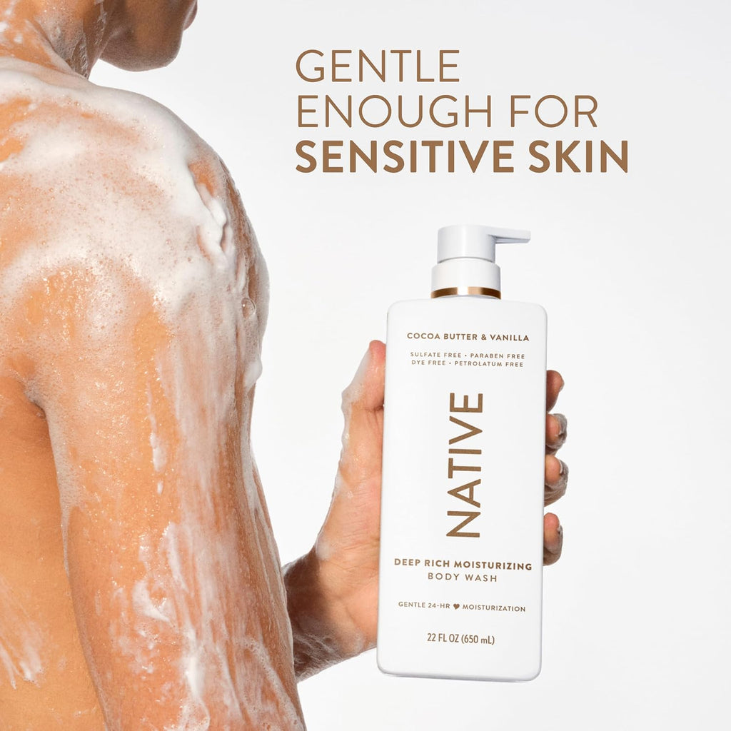 Native Cocoa Butter & Vanilla Scent 24-Hour Moisturizing Bodywash For Women & Men, Clean & Gentle, For Dry Or Sensitive Skin, Keeps Skin Healthy & Smooth, Free Of Sulfates, Cruelty-Free, 22 Oz
