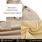 Women'S Trench Coat Double-Breasted Classic Lapel Overcoat Belted Slim Outerwear Coat With Detachable Hood