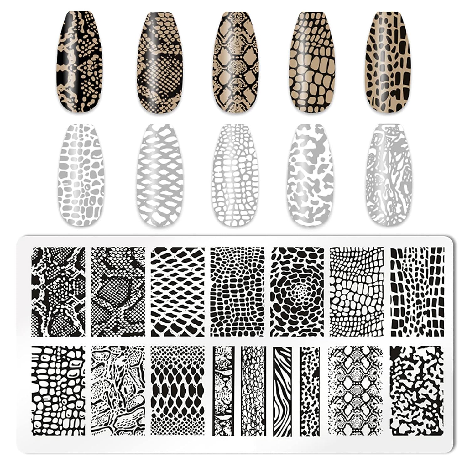 5Pcs Nail Stamping Plates Leopard Print Nail Stamps Nail Art Stamping Plates Nail Stencils Nail Plate Template Nail Art Stamping Kit Nails Accessories with 1 Nail Stamper, 1 Scraper