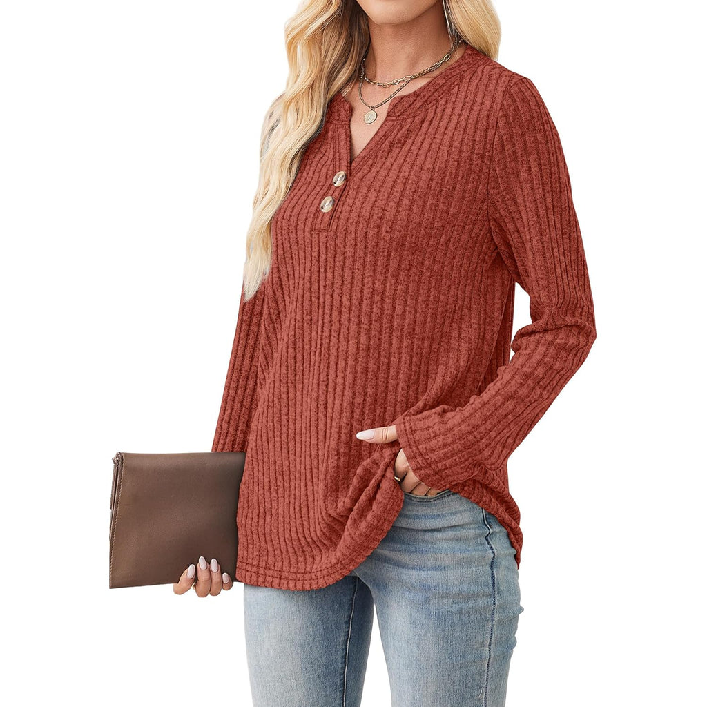 Womens Sweaters Lightweight Long Sleeve Shirts V Neck Tops with Button Fall Outfits 2025