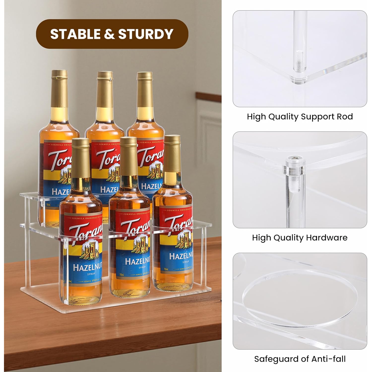 Acrylic Coffee Syrup Rack (6 Bottle Capacity),Syrup Bottle Holder Stand For Coffee Bar,Kitchen.Small Wine Rack For Bar,Family,Storage For Syrup,Wine,Condiments(Transparent)